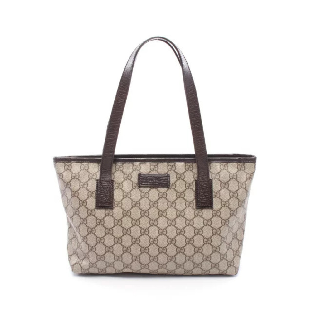 Gucci GG Supreme Tote Bag Canvas Leather Beige Cream Brown